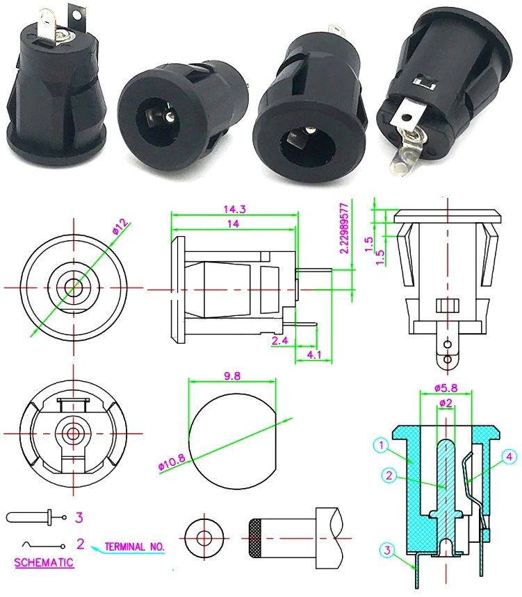 Jack a presion de panel 5.5x2.1mn